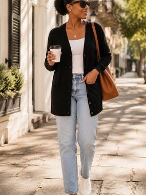 Banana Republic Black Longline Cardigan Sweater | Classic Wardrobe Essential